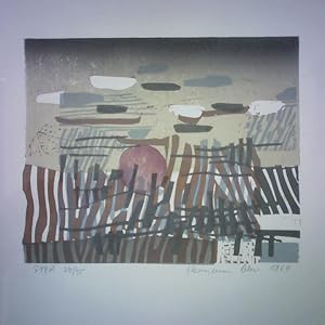 Seller image for Landschaftsansicht, unbetitelt - Farblinoldruck auf Papier for sale by Celler Versandantiquariat