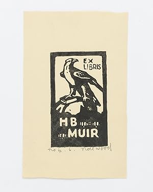 A linocut bookplate designed for Harry Muir, editioned and signed by the artist