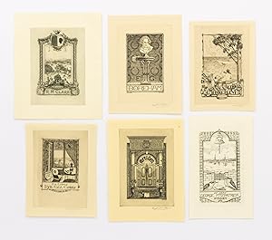 A group of six etched bookplates by Gayfield Shaw (four signed)