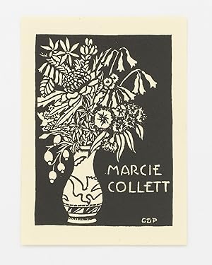 A woodcut bookplate for the Australian author and pioneering children's book bibliographer Marcie...