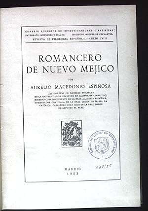 Imagen del vendedor de Romancero de nuevo Mejico. Revista de Filologia Espanola, Anejo LVIII. a la venta por books4less (Versandantiquariat Petra Gros GmbH & Co. KG)