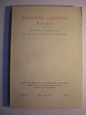 Bild des Verkufers fr Archivos Leoneses N 51 - Ao XXVI - Enero Junio 1972. Revista de Estudios y documentacin de los Reinos Hispano-Occidentales zum Verkauf von Librera Antonio Azorn