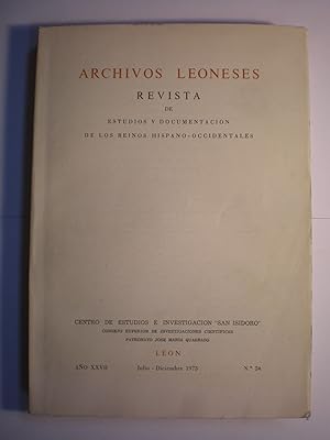 Bild des Verkufers fr Archivos Leoneses N 54 - Ao XXVII - Julio Diciembre 1973. Revista de estudios y documentacin de los Reinos Hispano-Occidentales zum Verkauf von Librera Antonio Azorn