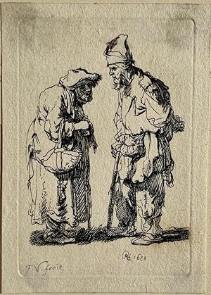 [Antique print, etching] After Rembrandt: Beggars conversing, published ca. 1750, 1 p.