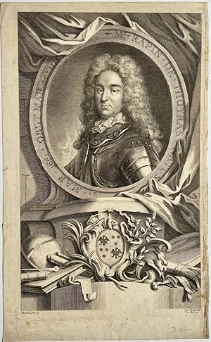 Antique portrait print I Historian Monsieur Rapin de Thoyras (1661-1725), published ca. 1730, 1 p.