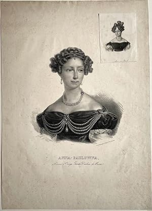 2 Antique portrait prints, Dutch Royals I 2 portraits of Anna Paulowna Romanowa, published ca. 18...