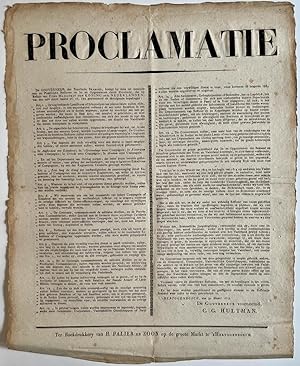 Publications / Affiche Brabant 1815 | Proclamatie. Landstorm / schutterijen wapenhandel, H. Palie...