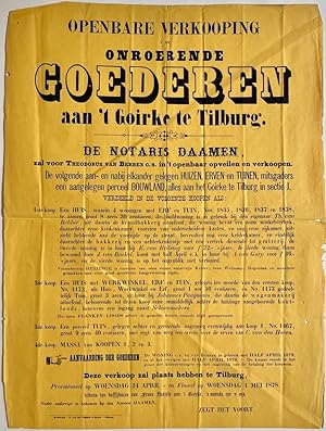 Publication / Affiche Tilburg Brabant 1878 | Openbare verkoping onroerende goederen aan 't Goirke...