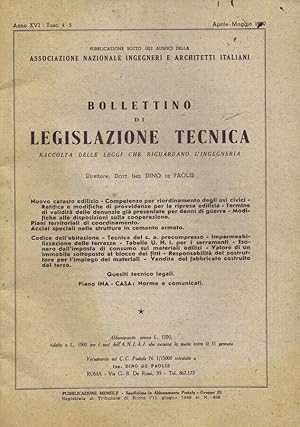 Bild des Verkufers fr Bollettino di Legislazione Tecnica (Anno 1950 Fasc. 4-5) Raccolta delle Leggi che Riguardano l'Ingegneria zum Verkauf von Biblioteca di Babele