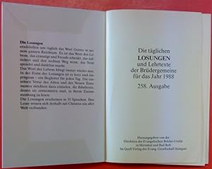 Bild des Verkufers fr Die tglichen Losungen und Lehrtexte der Brdergemeine fr das Jahr 1988. 258. Ausgabe. zum Verkauf von biblion2