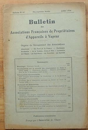 Image du vendeur pour Bulletin des associations franaises de propritaires d'appareils  vapeur - Numro 65 , juillet 1936 mis en vente par Aberbroc