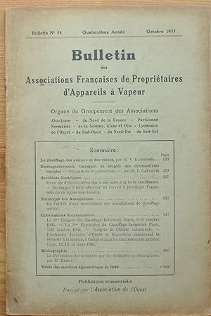 Image du vendeur pour Bulletin des associations franaises de propritaires d'appareils  vapeur - Numro 54 , octobre 1933 mis en vente par Aberbroc