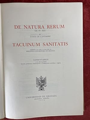 Seller image for DE NATURA RERUM TACUINUM SANTATIS. 2 VOL. TOMAS DE CANTIMPRE. EUNSA. 1974. for sale by Arte & Antigedades Riera