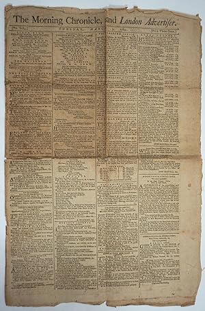 Image du vendeur pour Advertisement for 'Voyage round-the World in the years 1785, 1786, 1787, 1788,' in The Morning Chronicle March 3, 1789, No 6183 mis en vente par Antipodean Books, Maps & Prints, ABAA