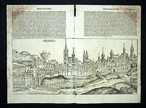 CARTE VILLES DE WROCLAW ou BRESLAU dans la Chronique de Nuremberg de Schedel en 1493