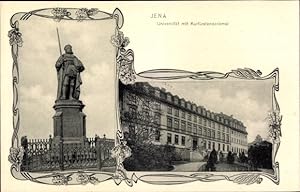Jugendstil Ansichtskarte / Postkarte Jena in Thüringen, Universität, Kurfürstendenkmal, Trenkler ...