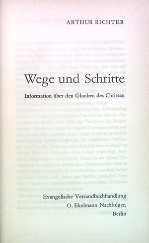 Bild des Verkufers fr Wege und Schritte : Information ber d. Glauben d. Christen. zum Verkauf von books4less (Versandantiquariat Petra Gros GmbH & Co. KG)