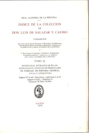 Imagen del vendedor de Indice de la Coleccin de Don Luis de Salazar y Castro. Tomo IL . a la venta por Librera Astarloa