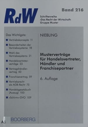 Bild des Verkufers fr Mustervertrge fr Handelsvertreter, Hndler und Franchisepartner. zum Verkauf von Antiquariat Bookfarm