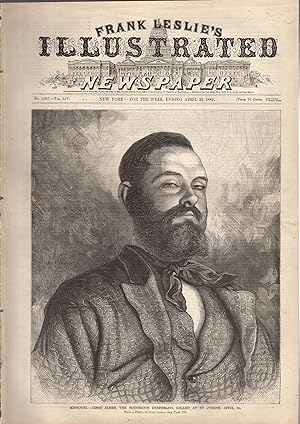 Image du vendeur pour ENGRAVING: "Missouri--Jesse James, the notorious Desperado, Killed at St. Joseoph, April 3d".engraving from Frank Leslie's Illustrated Newspaper: April 22,1882 mis en vente par Dorley House Books, Inc.