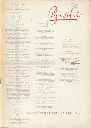 Bild des Verkufers fr Programmheft Richard Wagner PARSIFAL Bayreuther Festspiele 1973 III zum Verkauf von Programmhefte24 Schauspiel und Musiktheater der letzten 150 Jahre