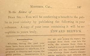 Monterey, Cal., . 187 / To The Editor.