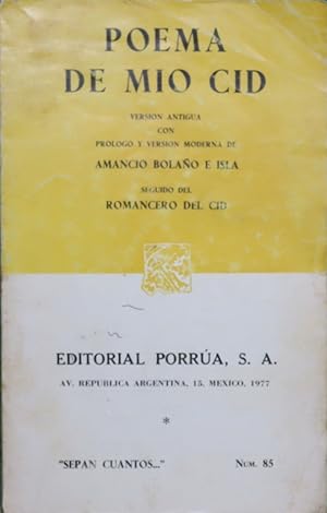 Imagen del vendedor de Poema de Mío Cid a la venta por Librería Alonso Quijano
