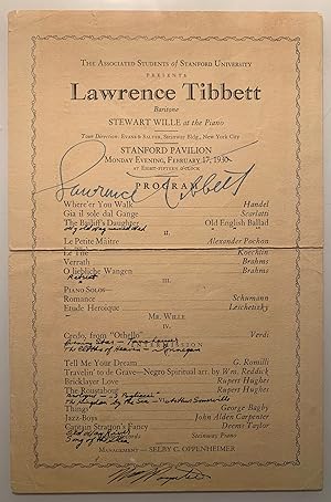 Program for Performance at Stanford Pavilion February 17, 1930, Signed by Lawrence Tibbett