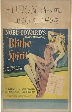 ORIGINAL HURON THEATRE "BLITHE SPIRIT" WINDOWCARD