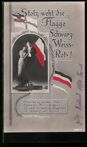 Bild des Verkufers fr Ansichtskarte Stolz weht die Flagge Schwarz-Weiss-Rot!, Matrose mit seiner Liebsten zum Verkauf von Bartko-Reher