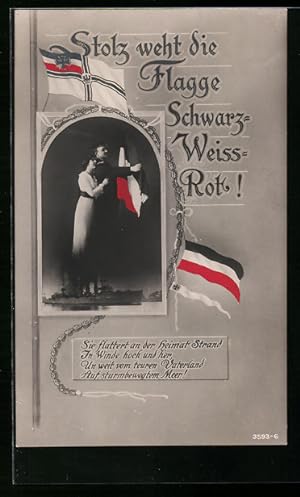 Bild des Verkufers fr Ansichtskarte Stolz weht die Flagge Schwarz-Weiss-Rot!, Matrose mit seiner Liebsten zum Verkauf von Bartko-Reher