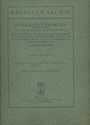 Bild des Verkufers fr Alfred Maass: Die Kunst bei den Malaien Zentralsumatras. Besprechungen und Bchereingnge. Baessler-Archiv. Beitrge zur Vlkerkunde, Band XXII, Heft 1. zum Verkauf von Fundus-Online GbR Borkert Schwarz Zerfa