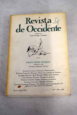 Bild des Verkufers fr Revista de Occidente, Ao 1974, n 135_136, Pablo Ruiz Picasso:: Presentacin; Para una revisin de Picasso: La personalidad - Los aos de formacin; Pablo Ruiz Picasso: Recuerdos familiares; Picasso en persona; Picasso y la msica; Mlaga y Picasso; Un Picazo, pintor malagueo del siglo XIX y unas cartas de Sabarts zum Verkauf von Alcan Libros