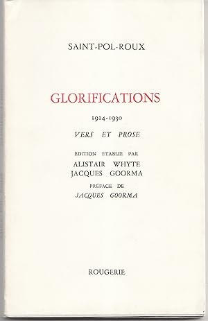 Imagen del vendedor de Glorifications 1914-1930. Vers et prose a la venta por Librairie Franoise Causse