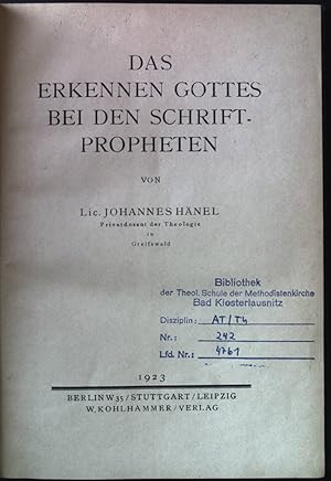 Bild des Verkufers fr Das Erkennen Gottes bei den Schriftpropheten. zum Verkauf von books4less (Versandantiquariat Petra Gros GmbH & Co. KG)