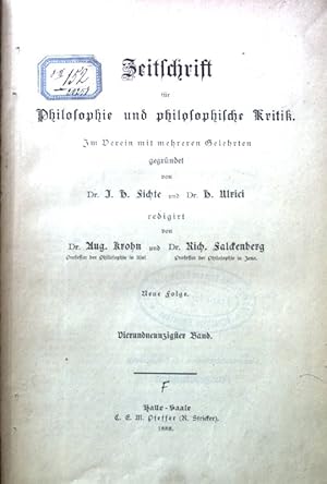 Bild des Verkufers fr Zeitschrift fr Philosophie und philosophische Kritik. Im Verein mit mehreren Gelehrten. Bd. 94. zum Verkauf von books4less (Versandantiquariat Petra Gros GmbH & Co. KG)