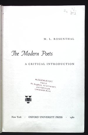 Bild des Verkufers fr The Modern Poets. A Critical Introduction. zum Verkauf von books4less (Versandantiquariat Petra Gros GmbH & Co. KG)