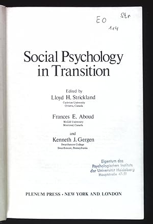 Bild des Verkufers fr Social Psychology in Transition. zum Verkauf von books4less (Versandantiquariat Petra Gros GmbH & Co. KG)