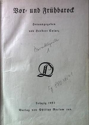 Bild des Verkufers fr Vor- und Frhbarock. Deutsche Literatur, Sammlung literarischer Kunst- u. Kulturdenkmler in Entwicklungsreihen, Reihe : Barock/Barocklyrik, Bd. 1. zum Verkauf von books4less (Versandantiquariat Petra Gros GmbH & Co. KG)