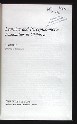 Bild des Verkufers fr Learning and Perceptuo-motor Disabilities in Children. zum Verkauf von books4less (Versandantiquariat Petra Gros GmbH & Co. KG)