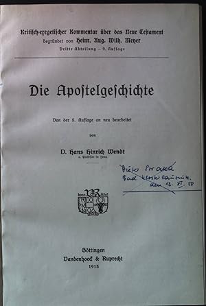 Seller image for Die Apostelgeschichte. Kritisch-exegetischer Kommentar ber das Neue Testament, 3. Abt. - 9. Aufl. for sale by books4less (Versandantiquariat Petra Gros GmbH & Co. KG)
