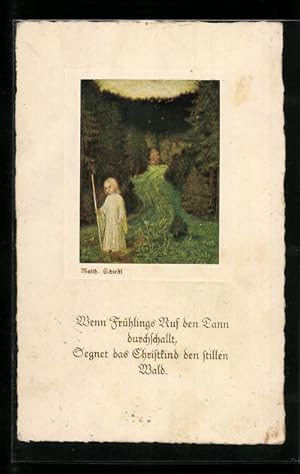 Bild des Verkufers fr Knstler-Ansichtskarte Matthus Schiestl: Christkind segnet den Wald zum Verkauf von Bartko-Reher