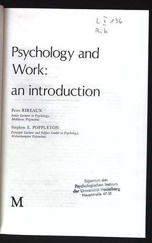 Image du vendeur pour Psychology and Work: An Introduction. mis en vente par books4less (Versandantiquariat Petra Gros GmbH & Co. KG)