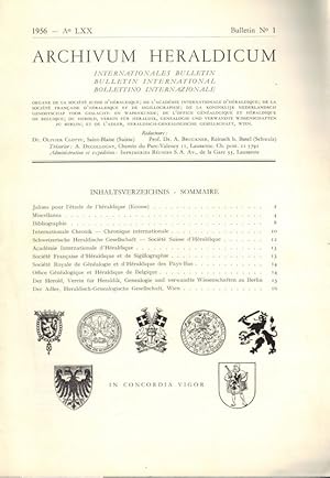 Image du vendeur pour Archivum Heraldicum LXX.Jahrgang 1956 Nr.1, 2-3 und 4 mis en vente par Clivia Mueller