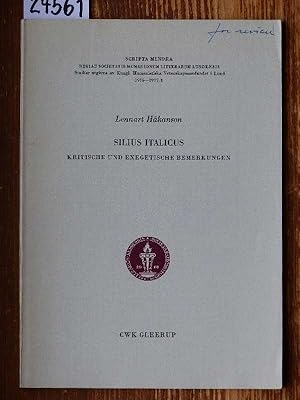 Bild des Verkufers fr Silius Italicus. Kritische und exegetische Bemerkungen. zum Verkauf von Michael Fehlauer - Antiquariat
