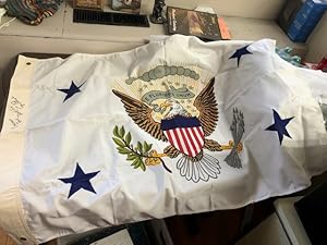 VICE-PRESIDENTIAL FLAG SIGNED BY GEORGE (H.W.) BUSH, BARBARA BUSH, AND GERALD R. FORD ON HEADER