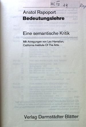 Bild des Verkäufers für Bedeutungslehre : eine semant. Kritik. zum Verkauf von books4less (Versandantiquariat Petra Gros GmbH & Co. KG)