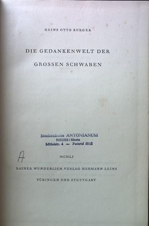 Seller image for Die Gedankenwelt der grossen Schwaben. for sale by books4less (Versandantiquariat Petra Gros GmbH & Co. KG)