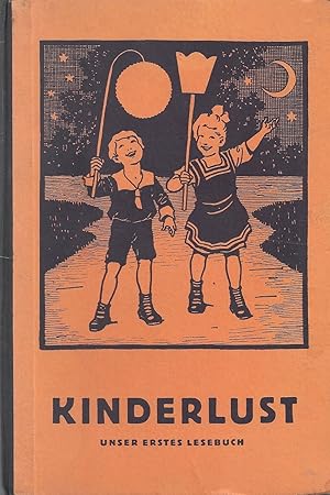 Bild des Verkufers fr Kinderlust - Unser erstes Lesebuch - Erstes Lesebuch fr Oldenburger Kinder; Auf Grund der Hansa-Fibel von Otto Zimmermann mit Untersttzung durch das evangelische Oberschulkollegium unter Mitwirkung einer vom Oldenburger Landeslehrerverein und dem Verein Oldenburger Lehrerinnen eingesetzten Fibelkommission bearbeitet und herausgegeben von H. Kickler, J. Logemann und Th. Meyer - Mit ber 100 farbigen Bildern von Eugen Osswald und Ernst Kutzer - Ausgabe K - Deckelbild: Mdchen und Junge mit Laternen in Mondlandschaft - Mit Stterlin-Anhang (8 Seiten) - Vermerk zum Zustand: Ecken bestoen, einige Seiten mit handschriftlichen Vermerken und Unterstreichungen zum Verkauf von Walter Gottfried