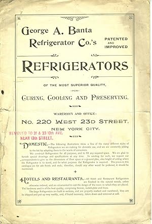 George A. Banta Refrigerator Co.'s, REFRIGERATORS of the Most Superior Quality for Curing, Coolin...